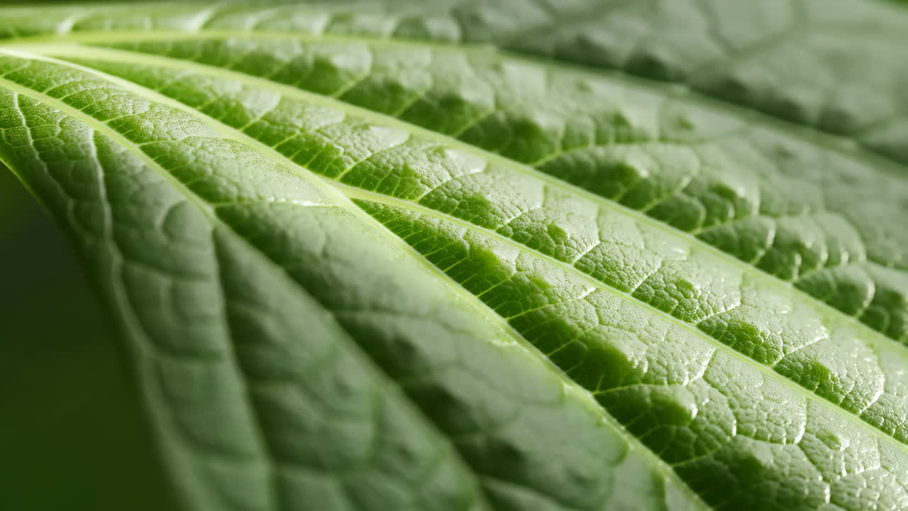 Close-up of a Green Leaf's Texture and Veins