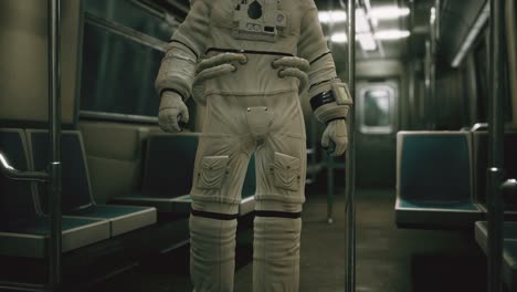 astronaut inside of the old non-modernized subway car in usa