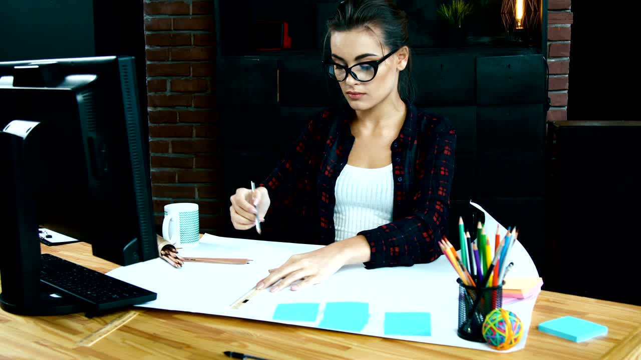 una chica hermosa trabajando con una computadora.