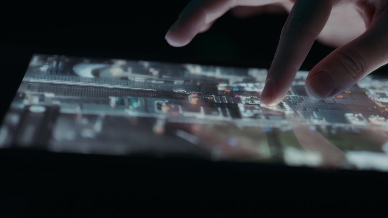 Persona che esplora la vista satellitare 3D di una mappa della città sullo schermo di un tablet