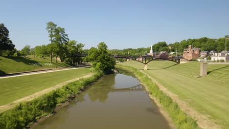 aerial view of galena river in galena, illinois on beautiful summer day