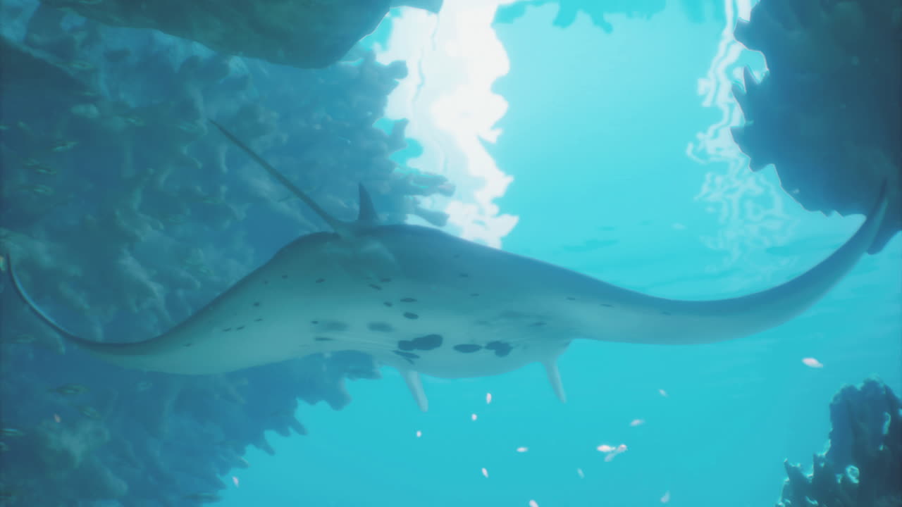 Manta ray gliding through clear blue waters in a vibrant marine environment