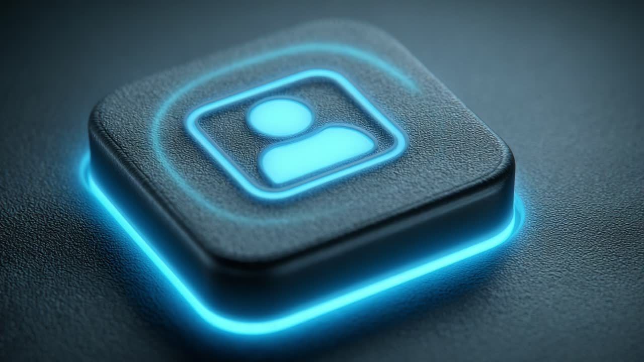 Illuminated User Icon: A Stunning Visualization of a Modern Profile Button with Neon Glow Effect on a Textured Background