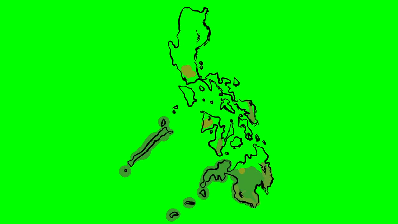 Philippines drawing colored map on green screen isolated whiteboard