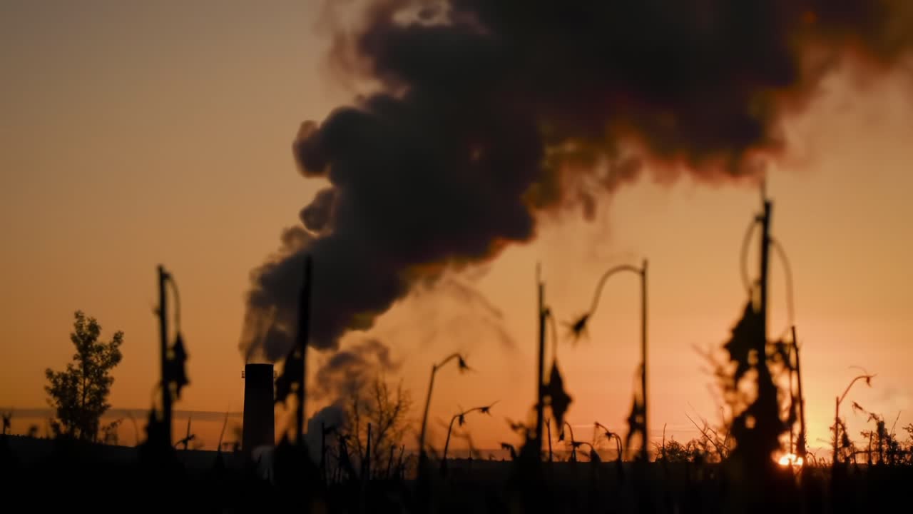 The Striking Contrast of Industrial Pollution Against a Golden Sunset, Capturing the Duality of Nature and Human Impact on the Environment