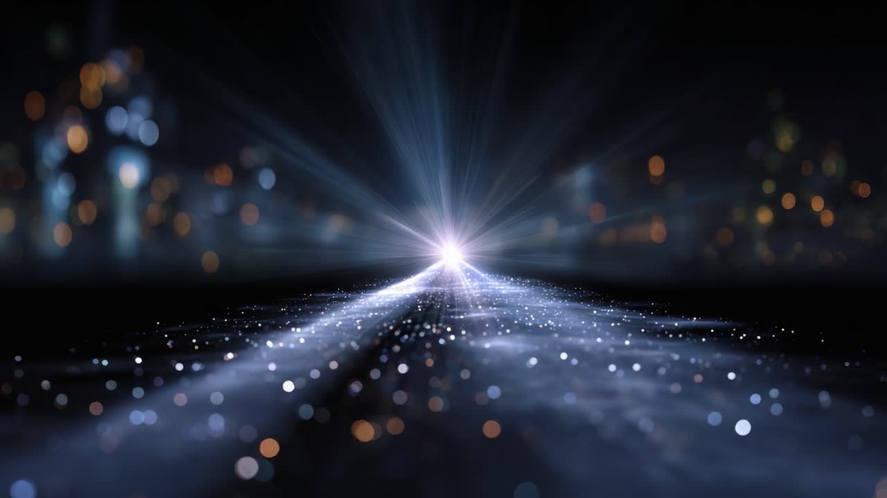 Un’immagine mozzafiato di un raggio di luce intenso che squarcia un paesaggio stellato, evocando sensazioni di profondità, mistero e meraviglia cosmica nel cielo notturno.