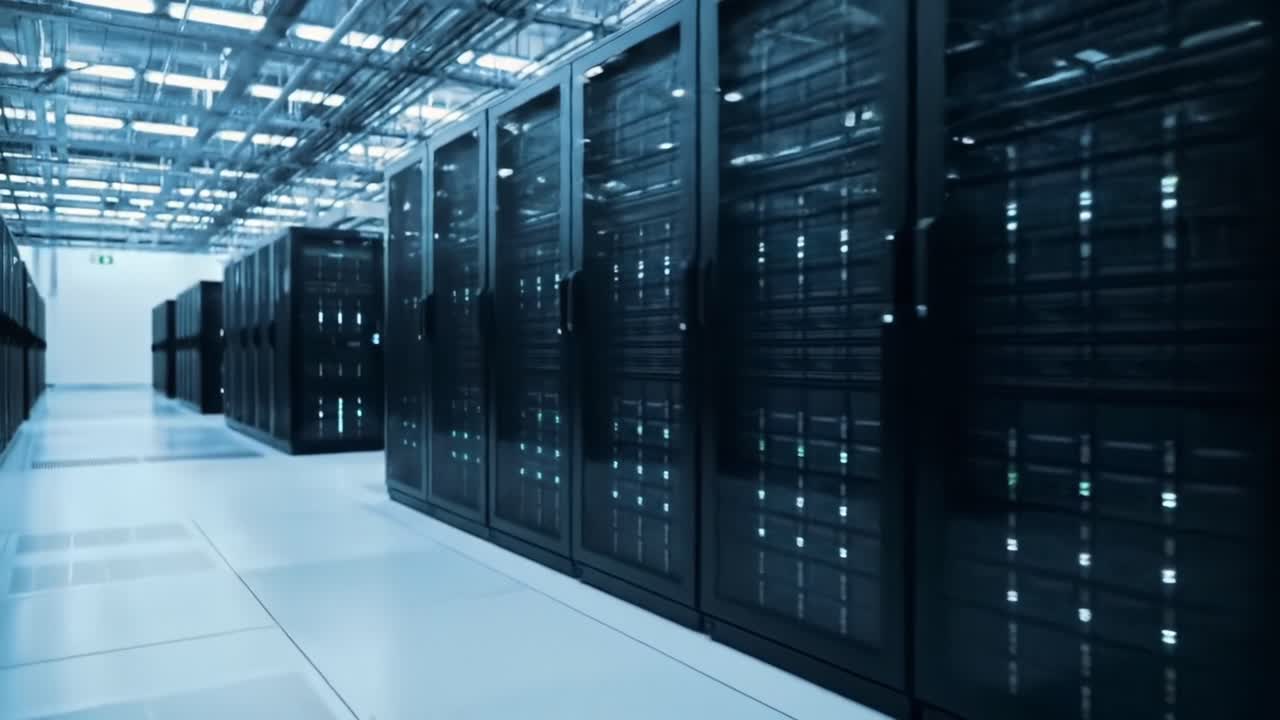 Esplorando l'interno di un moderno Data Center: Uno sguardo approfondito su soluzioni di storage ad alta tecnologia, rack di server e infrastrutture di rete avanzate.