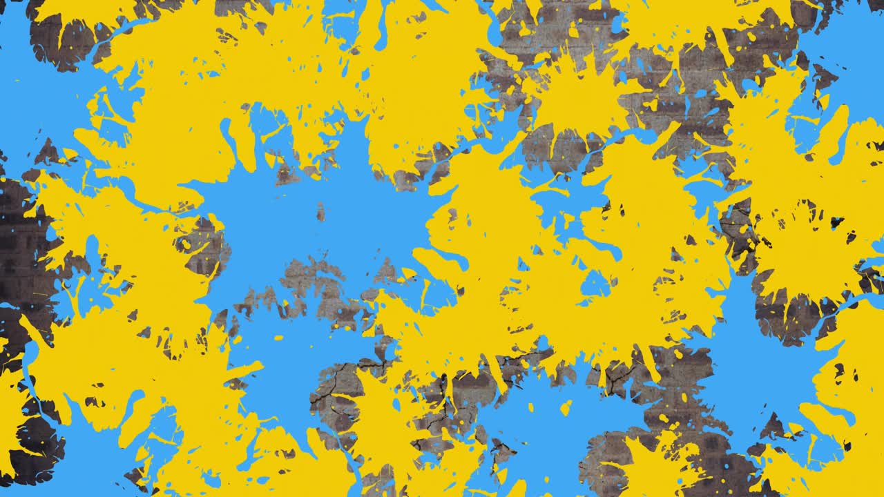 벽 위에 오렌지색과 파란색 얼룩의 애니메이션