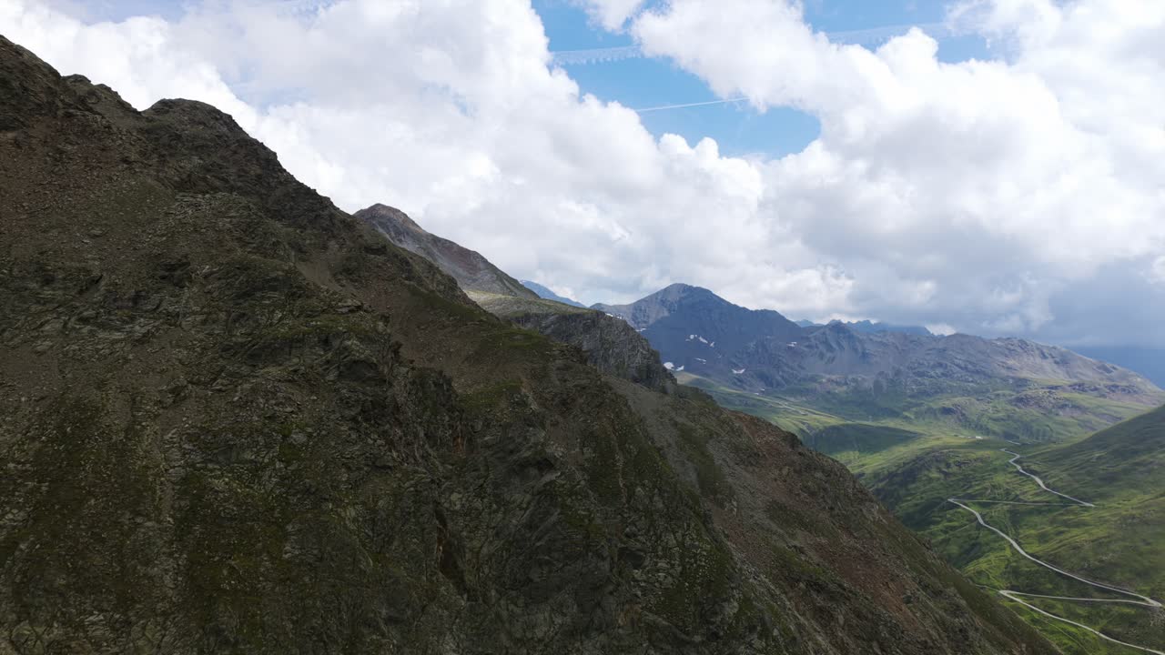 Umbrail Pass - A High Mountain Pass on The Italy–Switzerland Border - Drone Shot