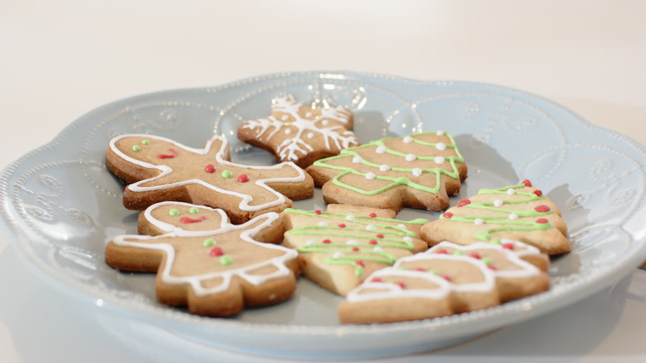 Festive Christmas cookies on decorative plate, ready for holiday celebration