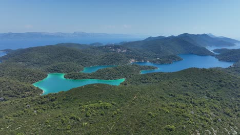 drone shot of mljet national park, establishing shot