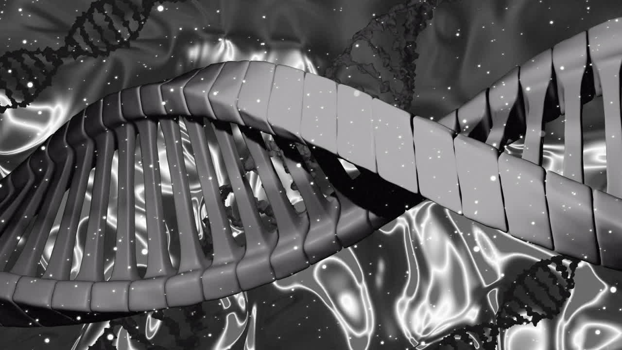 회색 배경 위에서 회전하는 dna 가닥의 매크로의 애니메이션