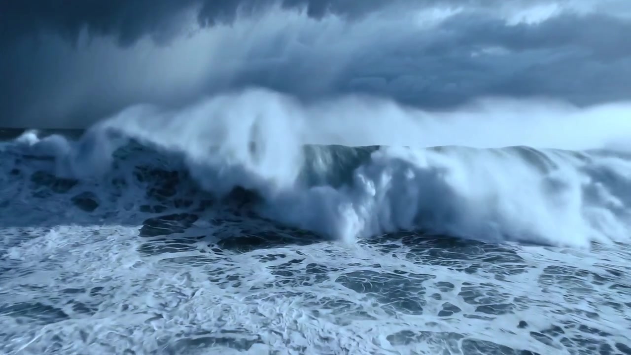 Powerful ocean waves crashing during a storm at sea