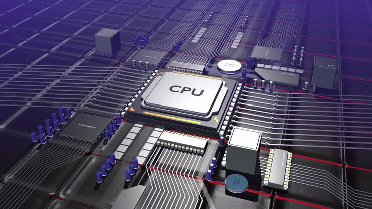 Højteknologiske computerchip-processorer overfører data. Futuristisk teknologi