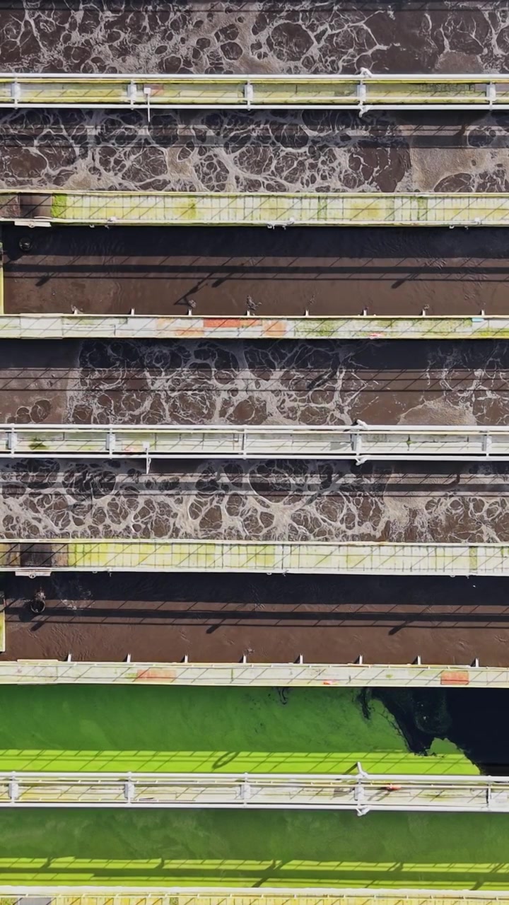 Overview of water treatment facility showing different stages of processing