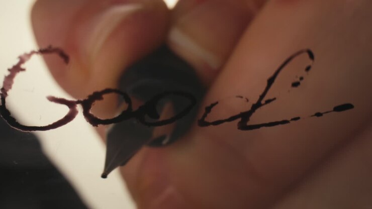 Primo piano di una mano che scrive con una penna stilografica