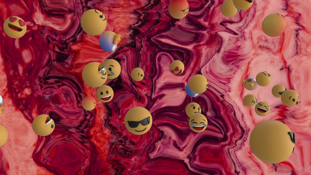 Animation of digital emoji icons on colourful background