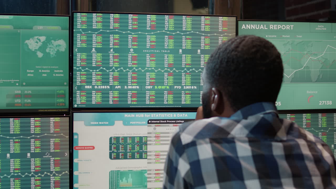 African american man working with forex market exchange