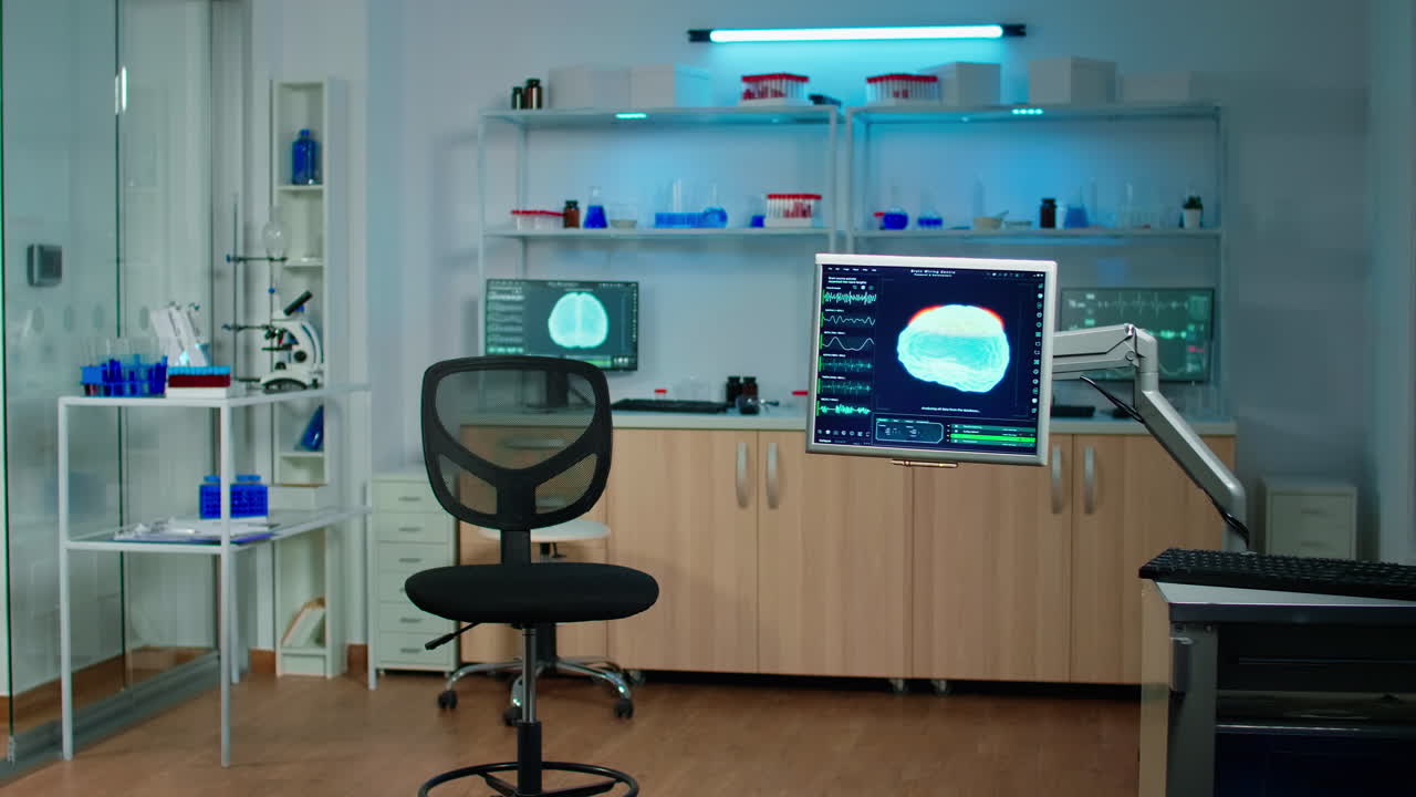 Laboratorio vuoto senza nessuno al suo interno, preparato per l'innovazione neurologica