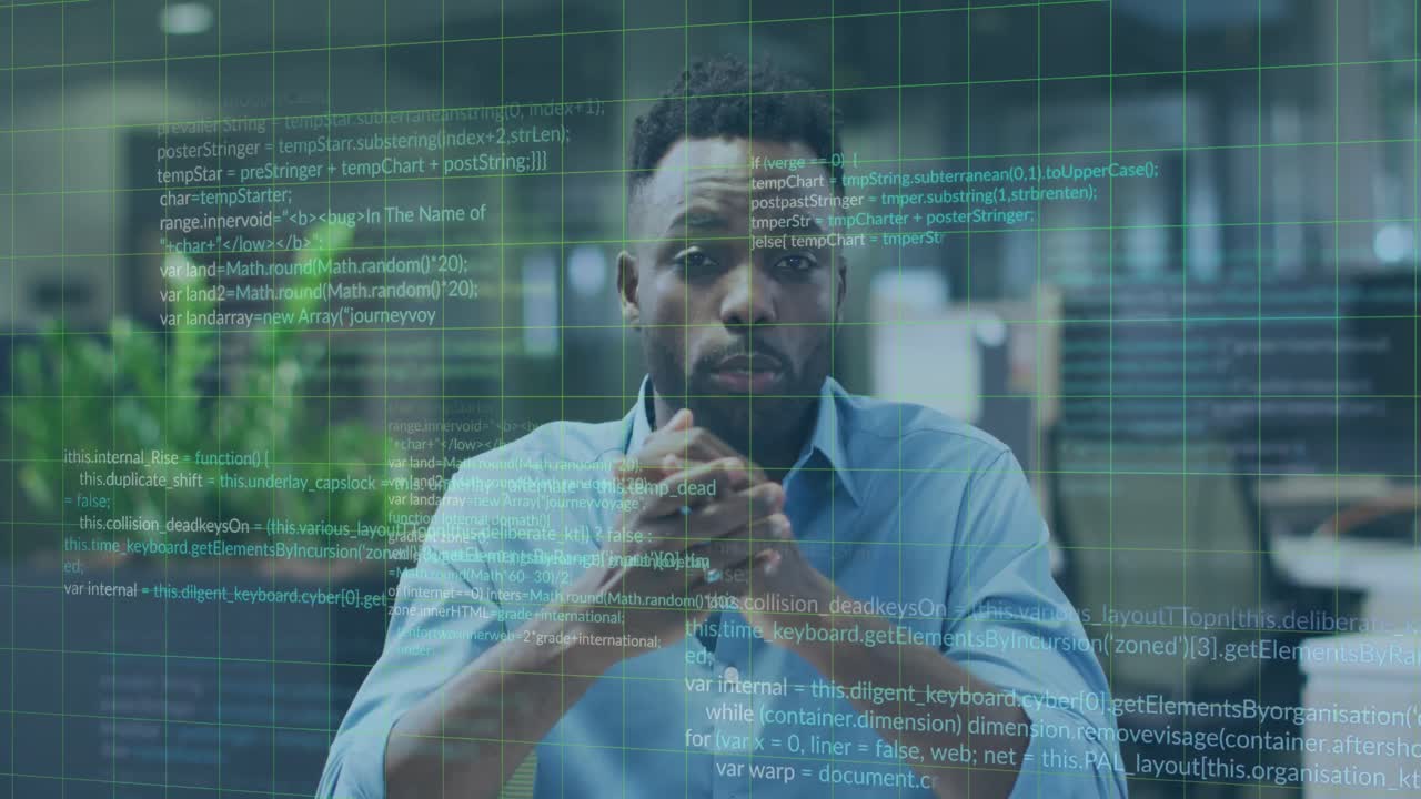 Animation of financial data processing over biracial businessman