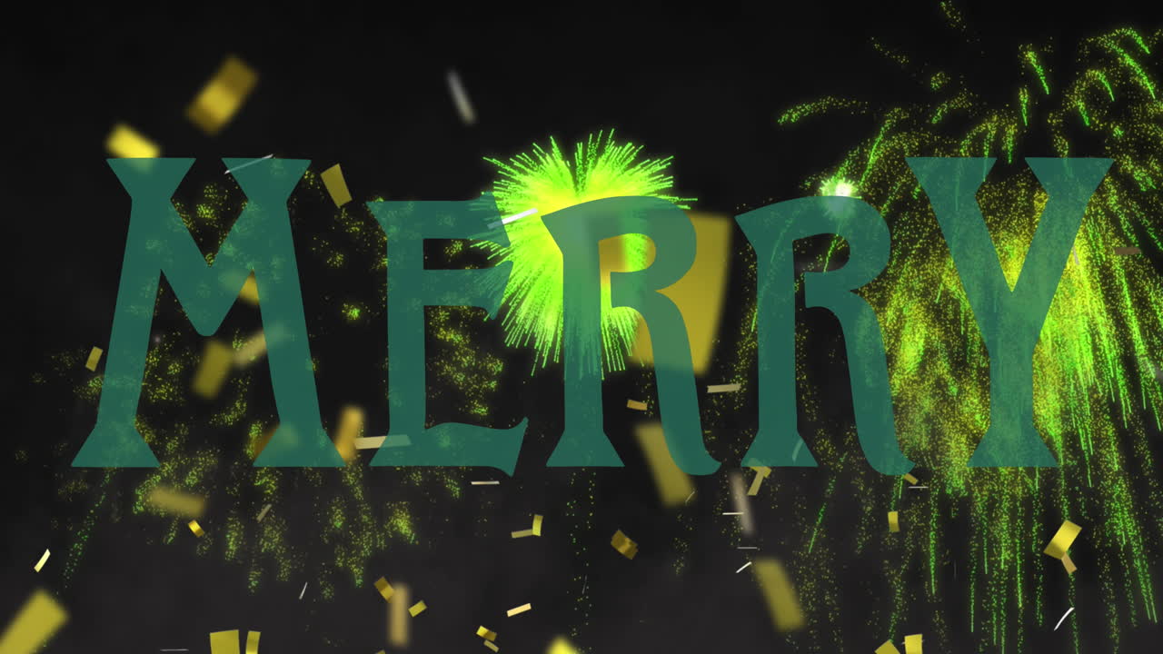 검은색 바탕에 폭발하는 다채로운 불꽃놀이 위에 노란색 불꽃놀이는 애니메이션