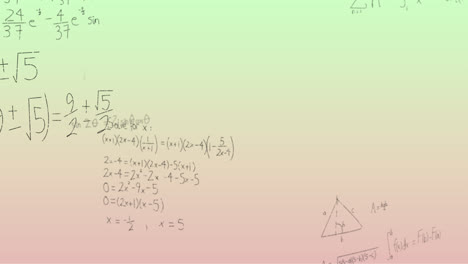 animation of handwritten mathematical formulae over green to pink background