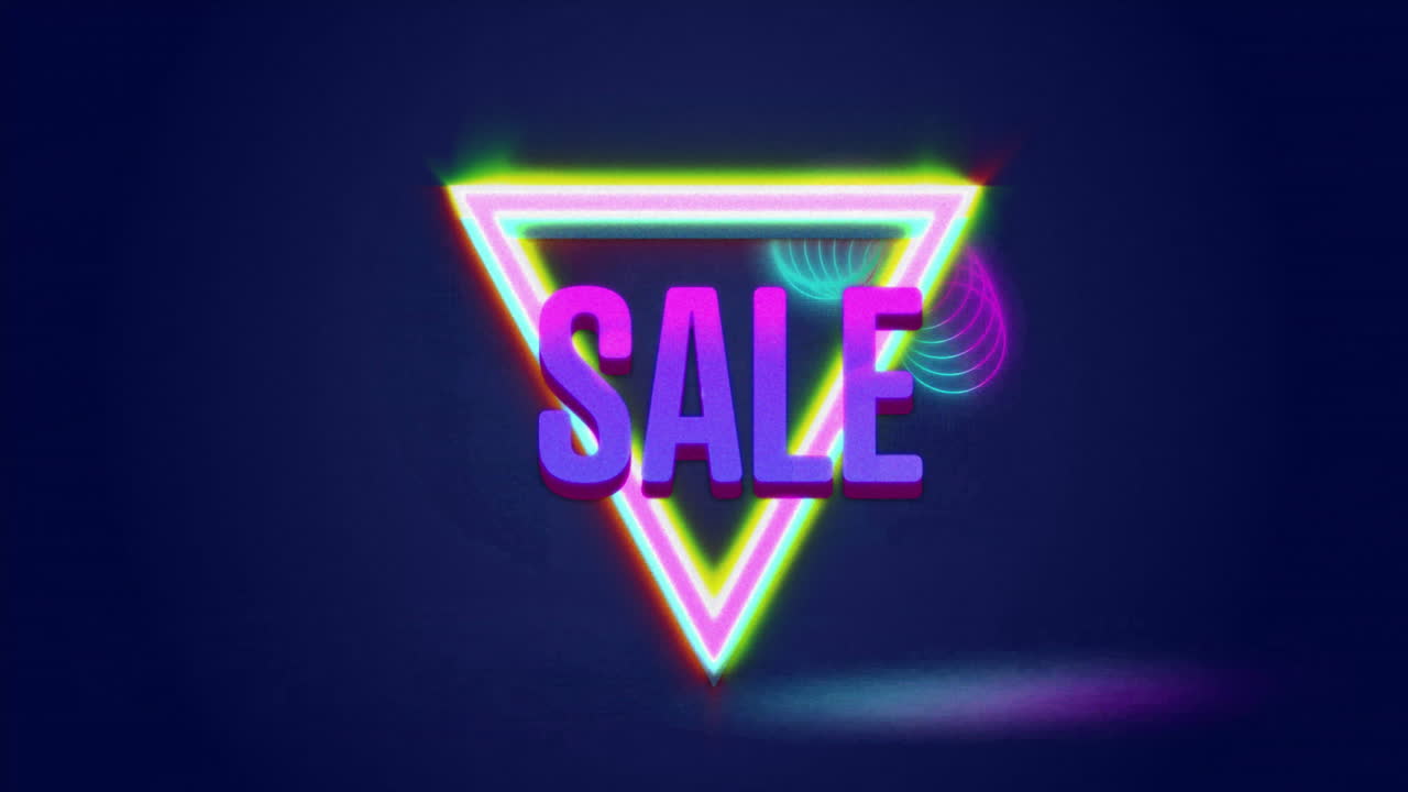 Animation of neon triangle with SALE text over dark background