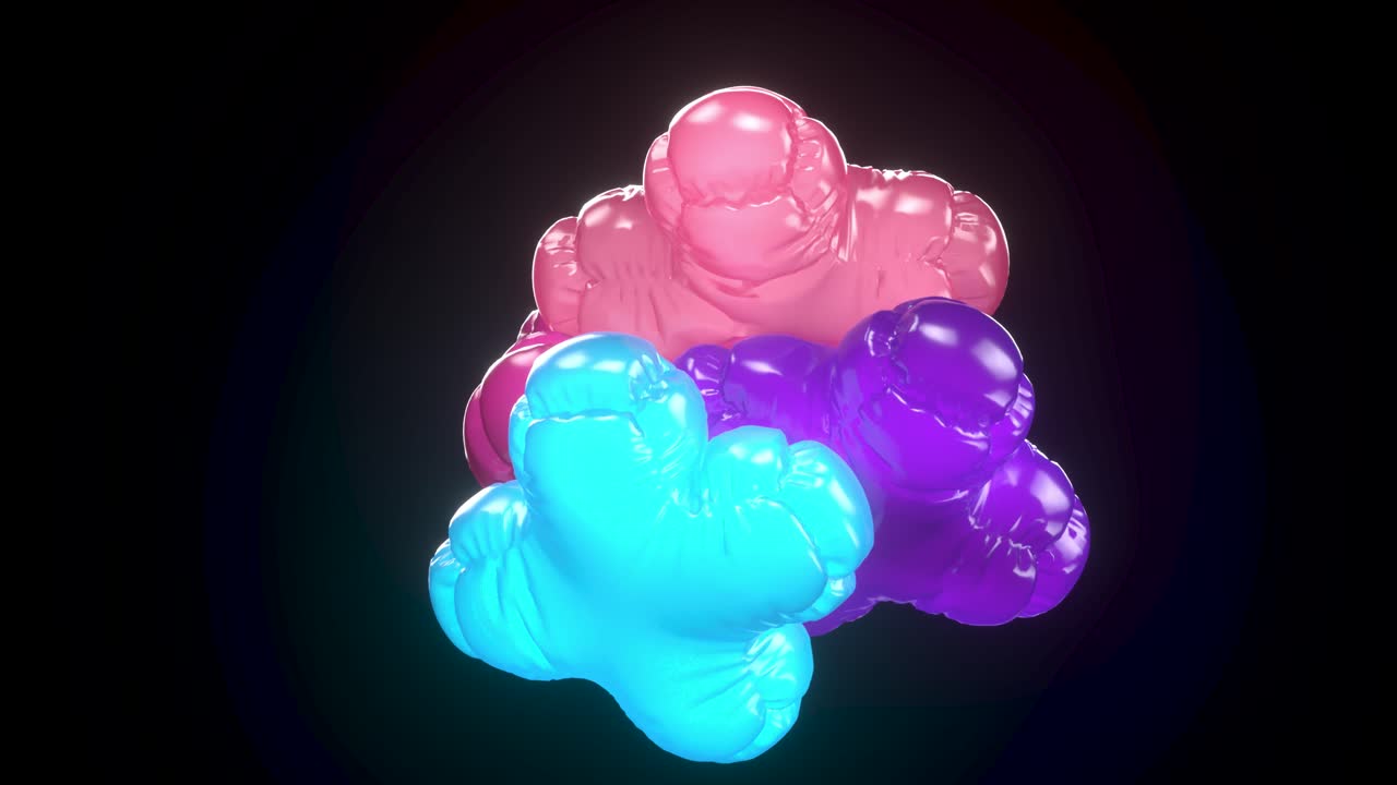 3D animation of spinning soft colorful balloons