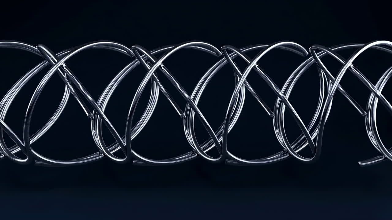 Dynamic Abstract Animation of Rotating Silver Rings on Dark Background