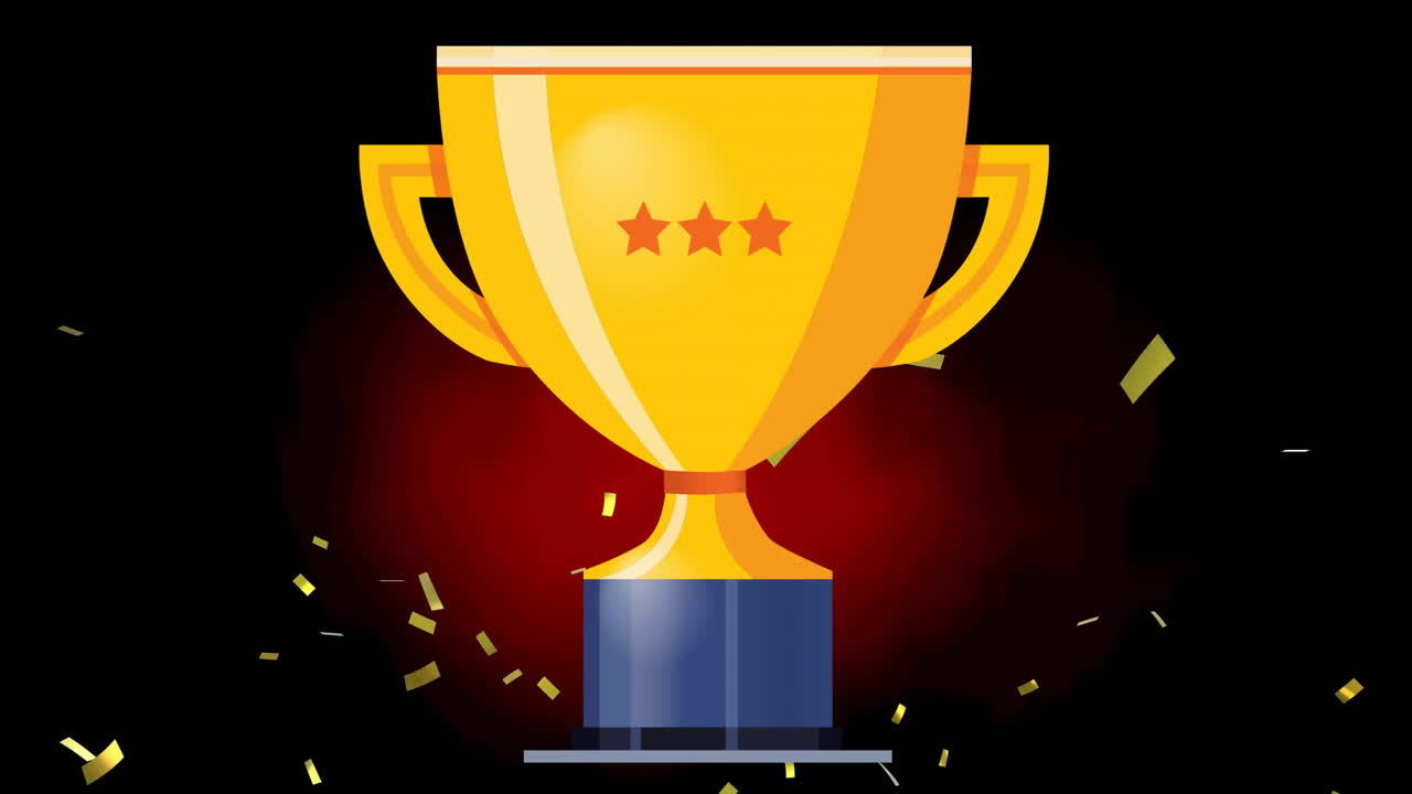 animación de confeti sobre taza de oro sobre fondo negro