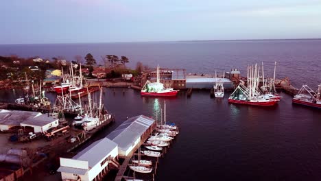 shrimp boats at dock aerial in oriental nc, north carolina