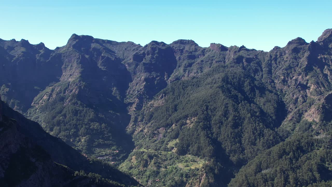 Stunning aerial view of Madeira's mountainous landscape from a drone