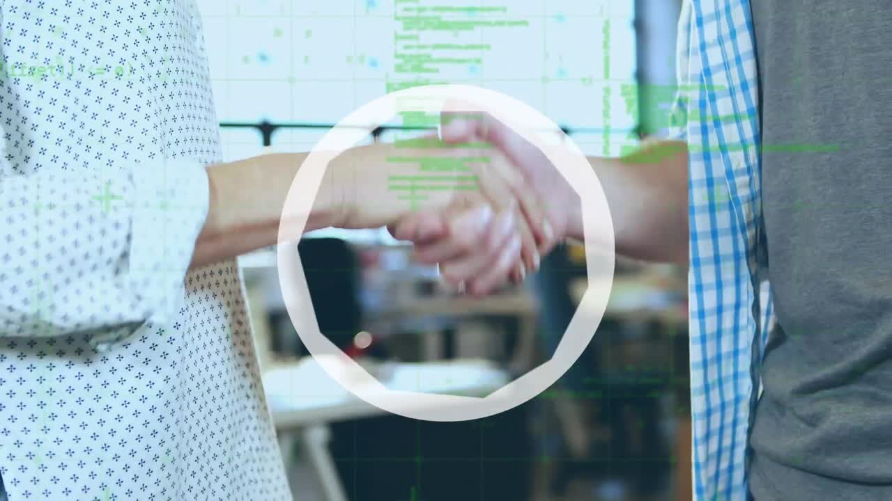 animación del iris y procesamiento de datos sobre personas que se dan la mano