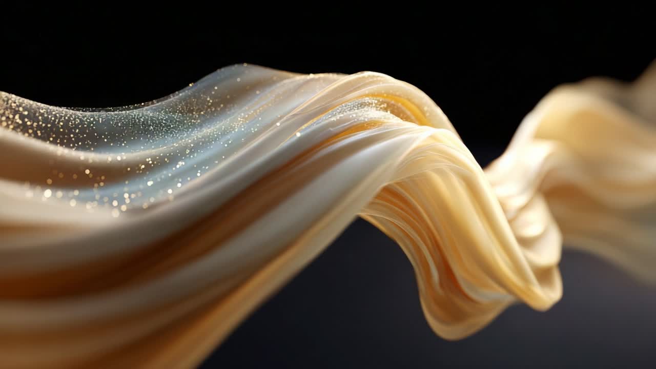 A Captivating Flow of Soft Fabric Waves Elegantly Drenched in Sparkling Dust, Creating a Mesmerizing and Glamorous Aesthetic in the Shadows of Mystique