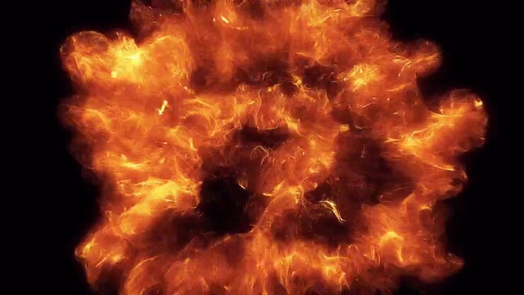 Abstract Fire Explosion with Sparks on Black Background