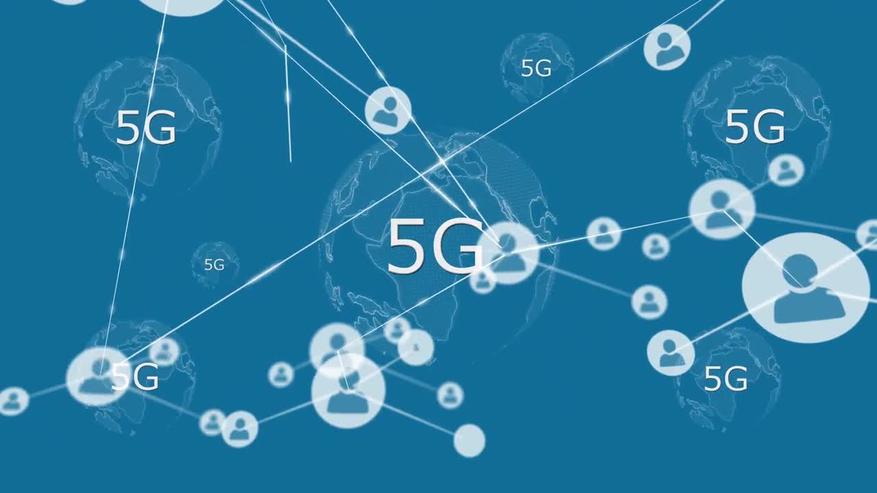 파란색 배경에 연결 네트워크를 통해 6g 텍스트와 함께 지구의 애니메이션