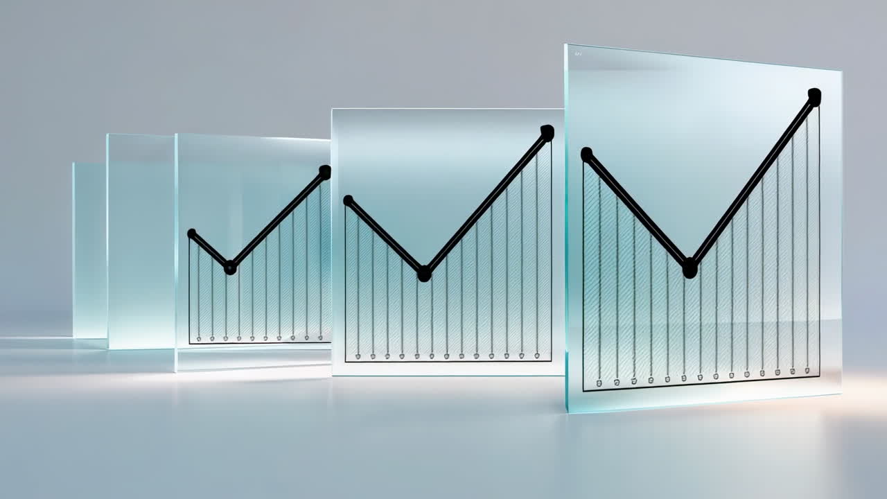 Abstract Glass Panels with Growing Line Graph Data Visualization