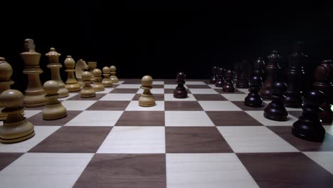 scandinavian chess defense played on a wooden chess board