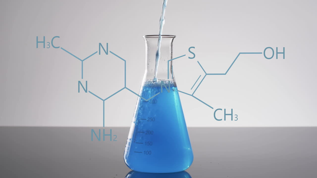 회색 바탕에 실험실 접시 위에서 과학적 데이터 처리의 애니메이션