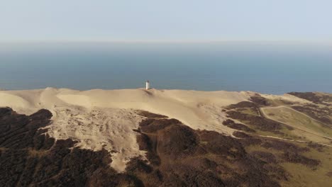 aerial view of the lighthouse at rubjerg knude by the north sea, denmark