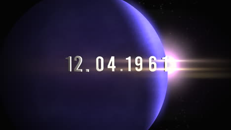 12.04.1961 with flash of star and purple planet in galaxy