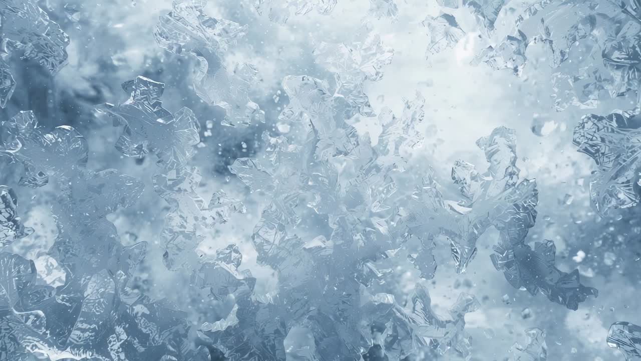 Visualizzazione di una lastra di ghiaccio testurizzata che si riconfigura con il passare dei secondi sul vetro di una finestra, con cristalli di brina