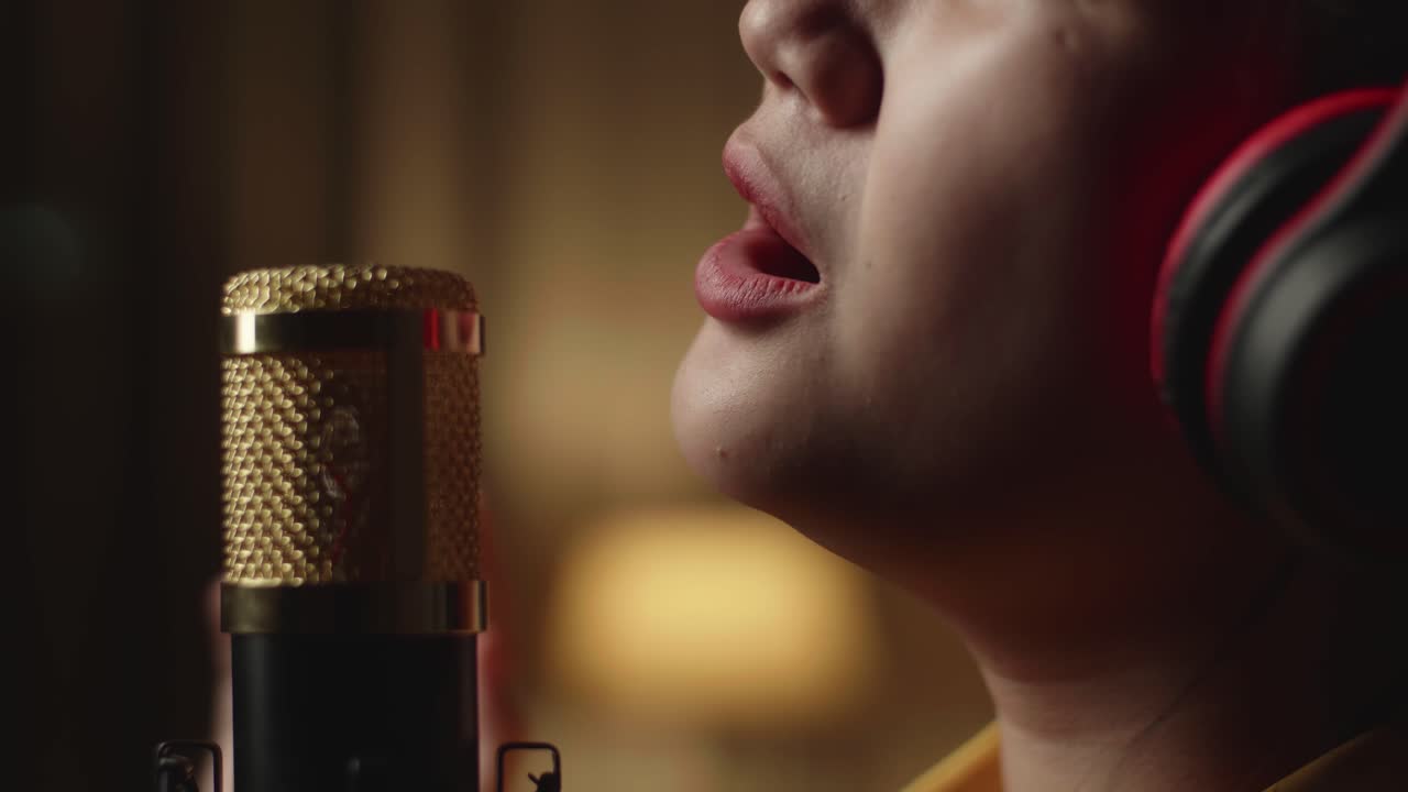 Female Vocalist In Recording Studio