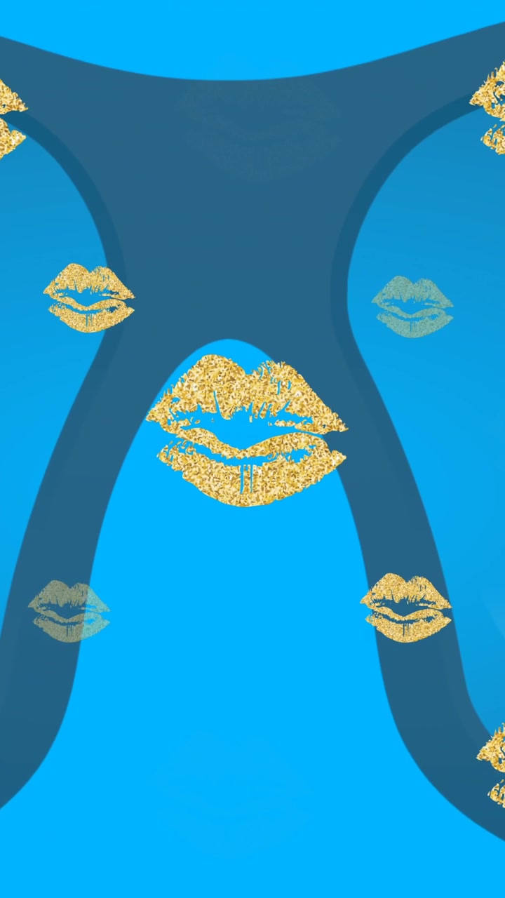 Animazione di labbra gialle che cadono su sfondo blu