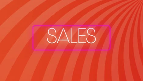 Digital-animation-of-sales-over-pink-neon-banner-against-red-radial-background