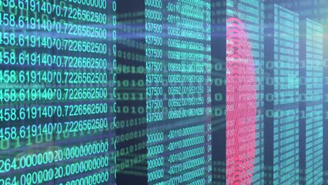 Animation of numbers processing and biometric fingerprint over computer servers