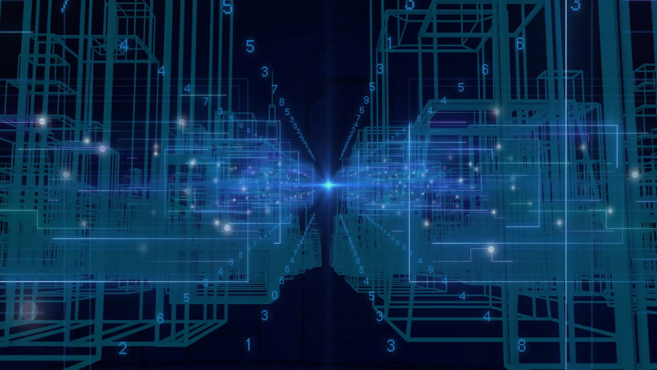 회로판 배경에서 데이터 처리의 애니메이션