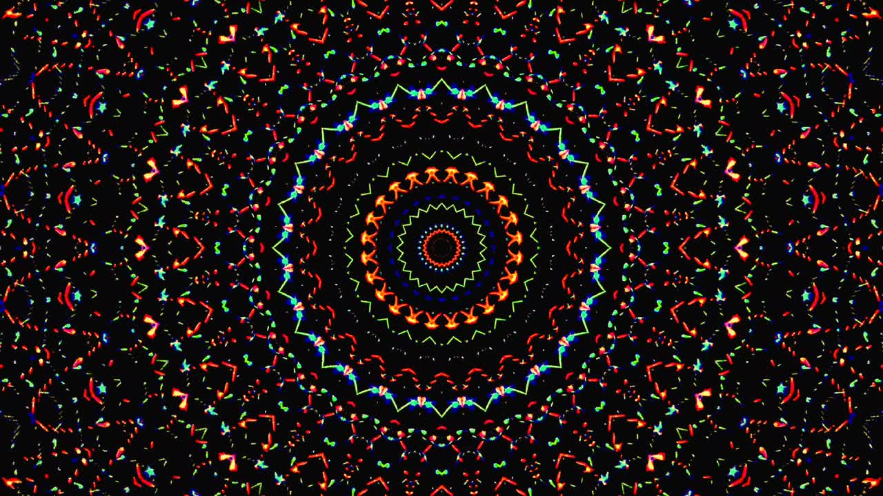 Luce astratta brillante a colori vivaci, caleidoscopio, sfondo nero