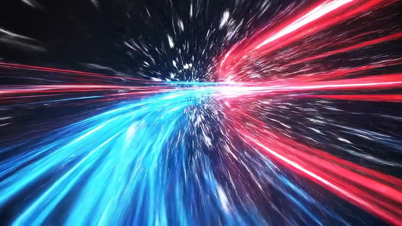 Dynamic Red and Blue Light Trails Moving at High Speed