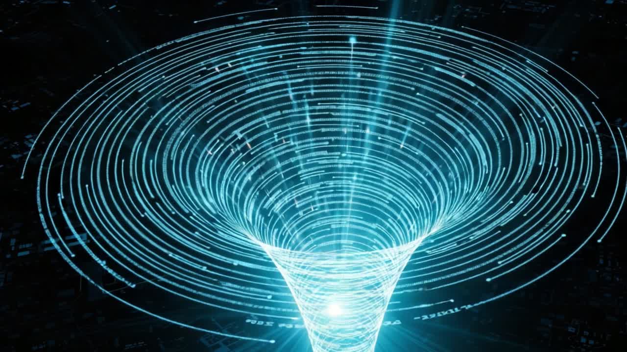 A mesmerizing visualization of a swirling vortex displaying intricate patterns and radiant light, symbolizing energy and dynamism in a digital universe